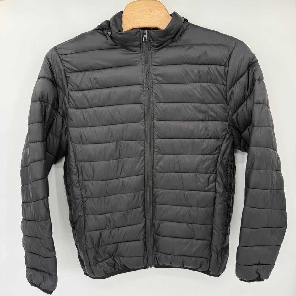Maximos Puffer Jacket Mens XXL Black Hooded Lightweight Quilted Full Zip Coat